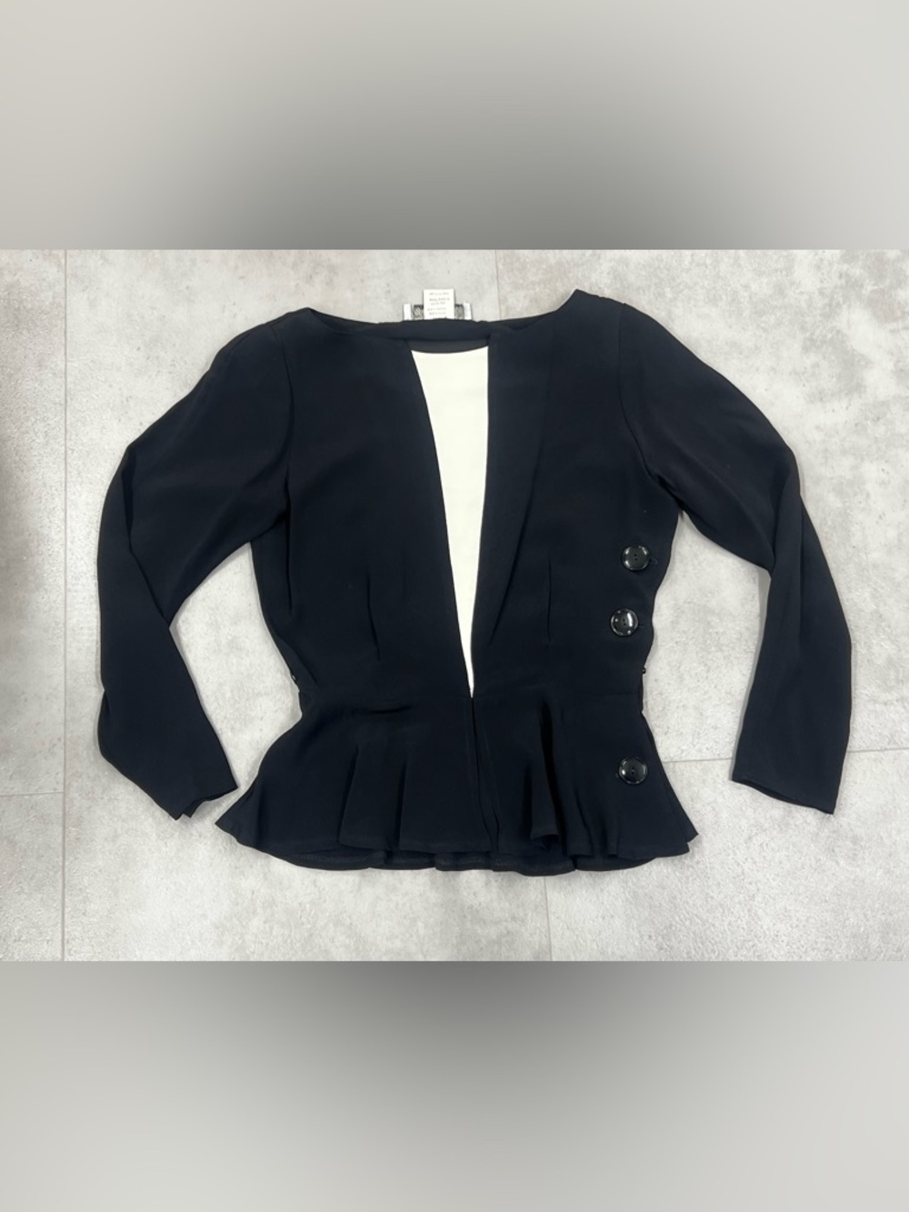 Kamisato Blouse Colorblock Side Buttons Fit & Flare Size 8 Black White Vintage